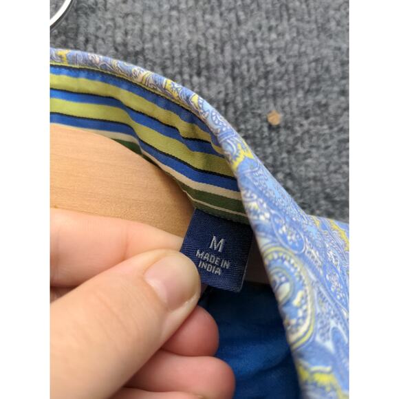 Robert Graham Mens Button Up Dress Shirt Size M Blue Paisley Print Silk Trim - Picture 11 of 13